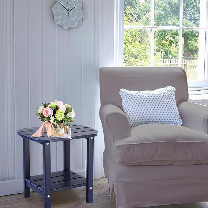 LZRS Double Adirondack Side Table, Outdoor Side Tables, End Tables for Patio, Backyard,Pool, Indoor Companion, Easy Maintenance & Weather Resistant (Navy Blue)