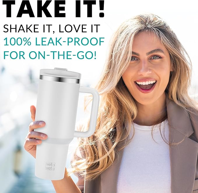 WETOWETO 40oz Tumbler with Handle and Lid | 100% Leakproof Insulated Stainless Steel Travel Mug | Keeps Cold 34Hrs/Hot 10Hrs | Dishwasher Safe, Fits Car Cup Holder (Foggy Color)