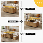 Load image into Gallery viewer, homary Natural Lift Top Coffee Table with Hidden Storage, 3 in 1 Multi-Function Modern Folding Center Table with 4 Stools and Casters