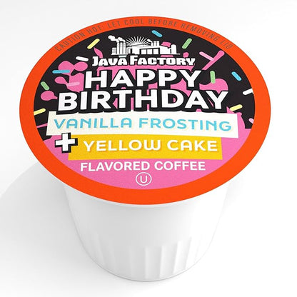 Java Factory Flavored Coffee Pods, Happy Birthday Cake Icing, Compatible with K Cup Brewers, 40 Count