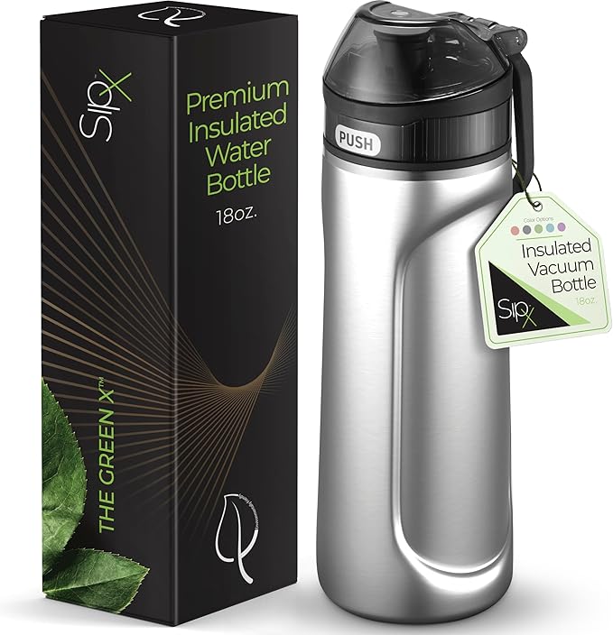 SipX™ Triple-Insulated Stainless Steel Water Bottle - 18oz. With Straw Lid, Reusable Insulated Water Bottle Keeps Cold For 12 Hours, Metal Water Bottle Made Of Sustainable Material For Hiking & Biking