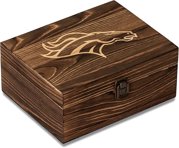 The Memory Company Officially Licensed NFL Wood Boxed Drinkware Set, with 2 Rocks Glasses and Cooling Cubes, Denver Broncos