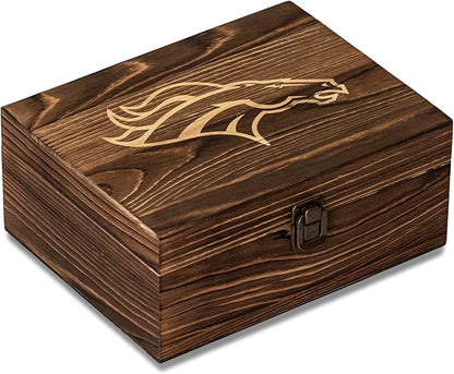 The Memory Company Officially Licensed NFL Wood Boxed Drinkware Set, with 2 Rocks Glasses and Cooling Cubes, Denver Broncos