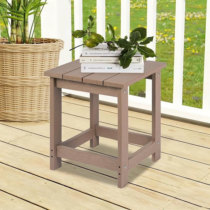 LZRS Adirondack Square Outdoor Side Table for Patio, Pool Composite Patio Table,HDPE End Tables for Backyard,Pool, Indoor Companion, Easy Maintenance & Weather Resistant(Weather Wood)
