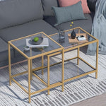 Load image into Gallery viewer, Coffee Table Set of 2,Gold Glass Nesting Coffee Side End Table,Square Modern Center Table for Living Room,Bedroom and Small Spaces,Tempered Glass-top with Sturdy Metal Frame, Easy Assembly