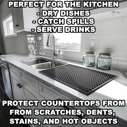 2 Pack Silicone Bar Mat - 1/2 Inch Thick Heat-Resistant and Food Safe Drip Mat - Spill Mats for Counter Top - Kitchen Service Mat, Coffee Bar, Restaurant - Drying Mat - 18 x 12 Inches