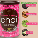 Load image into Gallery viewer, Flamingo Vanilla Decaffeinated Reduced Calorie Chai Tea Latte Mix, 11.9 Oz, Decaf Black Tea, Organic Spices, Sugar Free, Dairy Free, Serve Hot or Cold, Just Add Water or Milk, 18 Servings