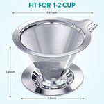 Load image into Gallery viewer, Pour Over Coffee Dripper, Slow Drip Paperless Coffee Filter, Stainless Steel Pour Over Coffee Maker for Single Cup Brew, Double Mesh Design of Manual Reusable Cone Filter.