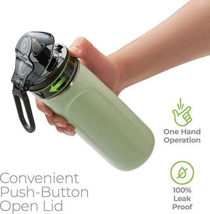 SipX™ Triple-Insulated Stainless Steel Water Bottle - 18oz. With Straw Lid, BPA-Free Reusable Insulated Water Bottle Keeps Cold For 12 Hours,