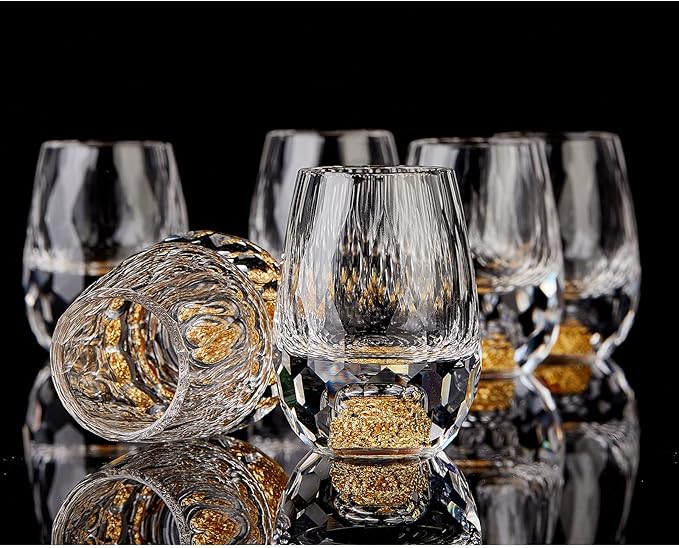 DUJUST Diamond Shot Glasses (1.5oz), Crystal Shot Glass Set Decorated with 24K Gold Leaf Flakes, Luxury & Cute Shot Cups, BPA-Free & Lead-Free, Perfect for Décor & Collection, Gift Choice - 6 pcs