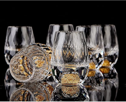 DUJUST Diamond Shot Glasses (1.5oz), Crystal Shot Glass Set Decorated with 24K Gold Leaf Flakes, Luxury & Cute Shot Cups, BPA-Free & Lead-Free, Perfect for Décor & Collection, Gift Choice - 6 pcs