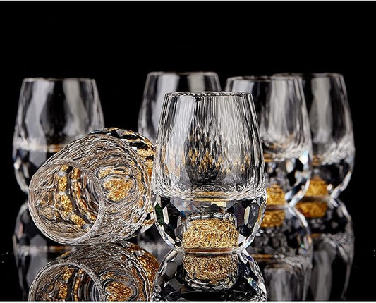 DUJUST Diamond Shot Glasses (1.5oz), Crystal Shot Glass Set Decorated with 24K Gold Leaf Flakes, Luxury & Cute Shot Cups, BPA-Free & Lead-Free, Perfect for Décor & Collection, Gift Choice - 6 pcs