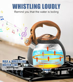 Load image into Gallery viewer, Whistling Tea Kettle Stovetop, Tea Pots for Stove Top Food Grade Stainless Steel with Wood Pattern Handle, 3.2Quart (Black)