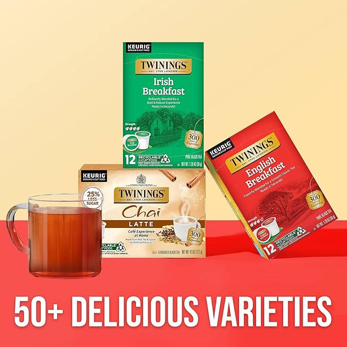 Twinings Irish Breakfast Black Tea 72 K-Cup Pods for Keurig, 12 Count (Pack of 6), Robust, Strong, Bold Flavour, Caffeinated, Enjoy Hot or Iced