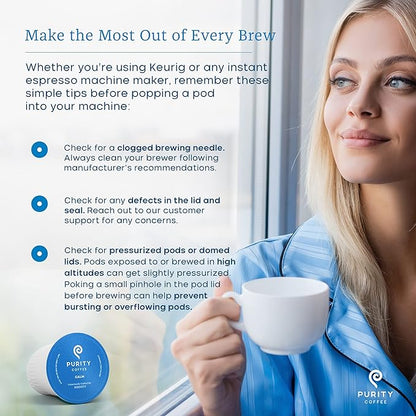 Purity Coffee CALM Decaf Medium Roast Organic Coffee - USDA Certified Organic Specialty Grade Arabica Single-Serve Coffee Pods - Third Party Tested for Mold, Mycotoxins & Pesticides - 12 ct Box