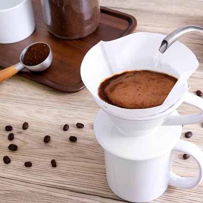 Pour Over Coffee Dripper - Ceramic Slow Brewing Accessories for Home, Cafe, Restaurants - Easy Manual Brew Maker Gift - Strong Flavor Brewer - V02 Paper Cone Filters - White, 2 Cup