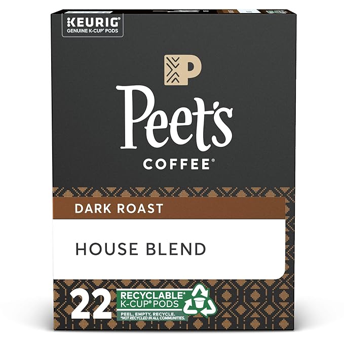 Peet's Coffee House Blend, Dark Roast, K-Cup Coffee Pods for Keurig Coffee Maker, 22 Count (Pack of 1)