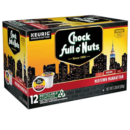 Chock Full o'Nuts Midtown Manhattan Coffee, Compatible with Keurig K-Cup Pods, 12 CT (Pack of 6)