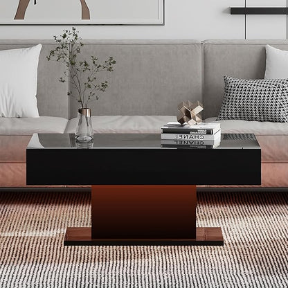 Led Coffee Table for Living Room, Living Room Table Rectangular Center Table, Modern High Glossy Wooden Coffee Tables with 16 Colors LED Lights for Dining Reception Room, Black