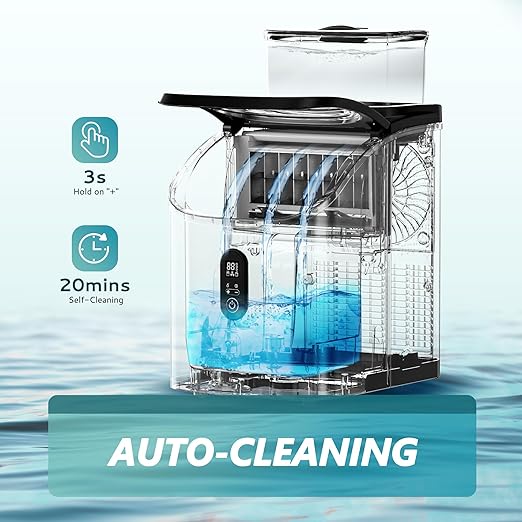 EUHOMY Ice Cube Maker Machine Countertop with External Water Tank, 34Lbs, 16Pcs Ready in 13 Mins, 2 Ways to Add Water, Auto-Cleaning, with Ice Scoop & Basket, for Home/Kitchen/Office/Bar (Silver)