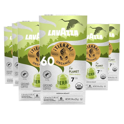 Lavazza ¡Tierra! for Planet Aluminum Capsules Compatible with Nespresso* Original Machines, Medium Espresso Roast, 100% Arabica (60 Capsules)