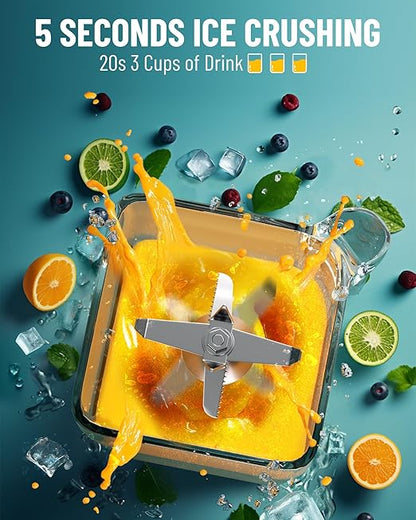 Wantjoin Professional Grade Blender - Soundproof & Quiet Commercial Blenders, Removable Shield, 2000W Watte, 67 Oz Capacity - and Frozen Drinks(Black)