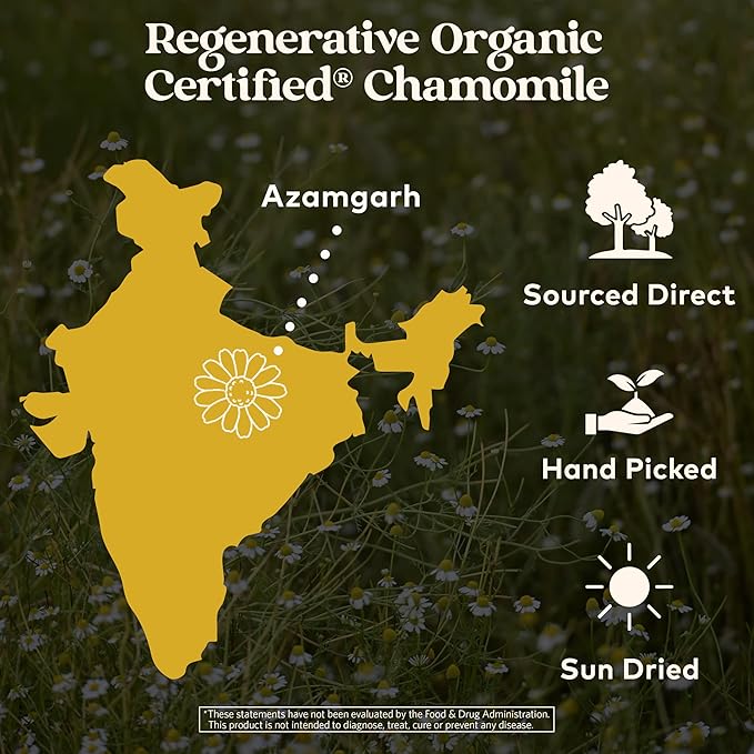 Organic India Purely Chamomile Tea- Regenerative Organic Chamomile Flowers, Caffeine Free, Calming & Relaxing Herbal Tea, Pure Chamomile, Natural Support for Sleep & Relaxation- 18 Tea Bags, Pack of 3