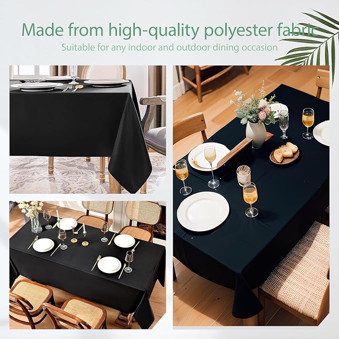 10 Pack Black Rectangle Table Cloth, 60 x 102 Inch Tablecloths for 6 Foot Tables, Wrinkle Resistant Polyester Washable Table Cover for Banquet, Restaurant, Parties