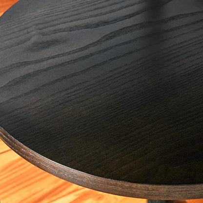 PADMA HOUSE 19.3" Round Wood End Table, 2-Tier Solid Wood Rounded Accent Side Table Circle Nightstand Table with Storage Shelf Vintage Furniture for Home Living Room Bedroom,Black Brown 3338BK