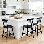 Load image into Gallery viewer, chairus 24" Black Windsor Counter Height Bar Stools Set of 3, Farmhouse Wooden Counter Stools with Spindle Back &amp; Turned Legs, Rustic Vintage Colonial Bar Chairs for Kitchen Island