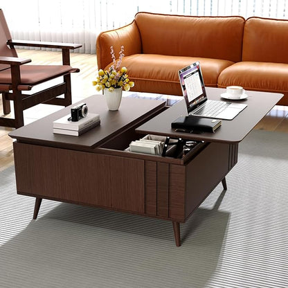 Lift Top Coffee Table, Mid Century Modern Center Table with Large Hidden Storage Compartment, 36" Square Coffee Tables for Living Room, Home Office, Dark Walnut