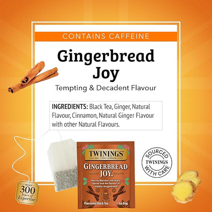 Twinings Gingerbread Joy Black Tea Individually Wrapped Bags, 20 Count (Pack of 6), Ginger & Cinnamon, Caffeinated, Enjoy Hot or Iced, 120 Teabags