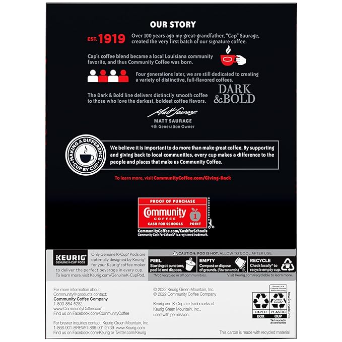 Community Coffee Dark & Bold Intense Blend 96 Count Coffee Pods, Compatible with Keurig 2.0 K-Cup Brewers, 24 count (Pack of 4)