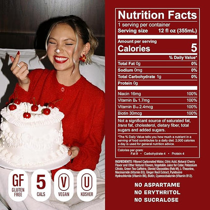 GORGIE Jordyn Jones Cherry Lime, Sugar-Free Natural Energy Drink Sparkling, Healthy Energy Drinks - Green Tea, Biotin, B Vitamins -150mg Caffeine, Vegan, & Low Calorie (Pack of 12)