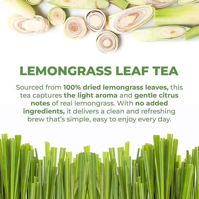 LeafLea 80 Premium Lemongrass Tea Bags, Natural Herbal Lemongrass Leaves, Te de Limoncillo for Digestion Support, Light & Soothing Taste, Caffeine-Free, Sugar-Free, Vegan, Individually Wrapped