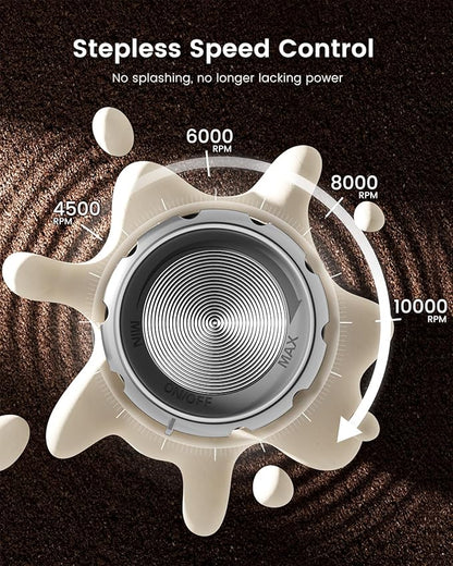 Maestri House Rechargeable Milk Frother with Stepless Speed Control, Handheld Electric Foam Maker Waterproof Drink Mixer Foamer with Stainless Steel Stand & Detachable Whisks for Lattes, Cappuccino