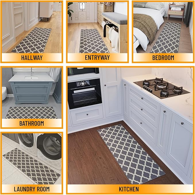 Ottomanson Hallway Runner Rug 2'2" x 6' Non Slip Trellis Area Rugs Easy to Clean Laundry Rug Runner Durable & Pet Friendly Floor Carpet Runners for Hallways Entryway Living Room Kitchen, Gray