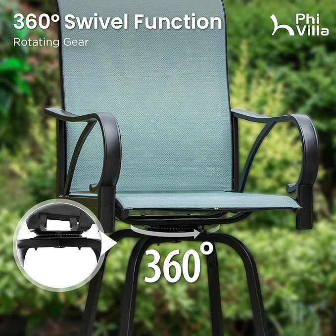 PHI VILLA 5 Piece Patio Bar Height Dining Set, Outdoor High Top Patio Table and Chairs Set with 4 Outdoor Bar Stools & 41" Wood-Like Iron Bar Table with 1.57" Umbrella Hole for Garden