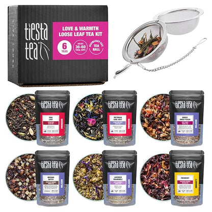Tiesta Tea - Love & Warmth Loose Leaf Tea Gift Set, Loose Leaf, 6-Flavor Premium Variety Pack with Ball Strainer for Steeping, Brewing, and Enjoying, Valentines Day Assortment to Make Hot or Iced