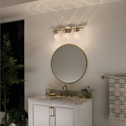 Kichler, Brinley 24" 3 Light Vanity Light with Clear Glass in Champagne Bronze for Bathroom and Powder Room, (24" W x 10.25" H), 45689CPZ