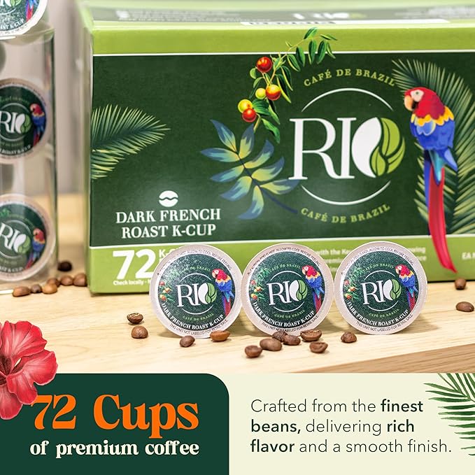 Rio Cafe de Brazil Kcup Coffee Pods - 72 Count, Dark Roast Coffee with Dark Chocolate and Roasted Nuts Flavor, Compatible with Kcup Brewers, 100% Brazilian Made