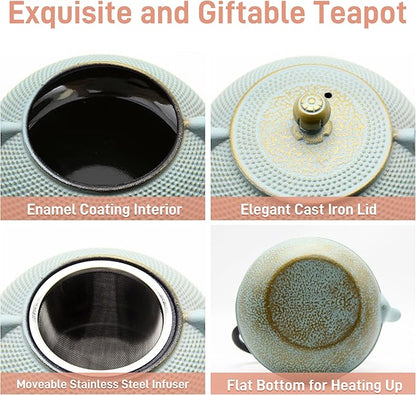 30.4oz Small Cast Iron Teapot, Tea Kettle for Stovetop Safe, Tea Pot with Stainless Steel Infuser for Loose Tea, Japanese Tetsubin Coated with Enameled Interior(900ml)