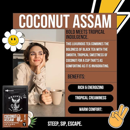 Revival Tea Company Coconut Assam Tea - Black Tea Blend with Coconut - Loose Leaf 6 Ounces