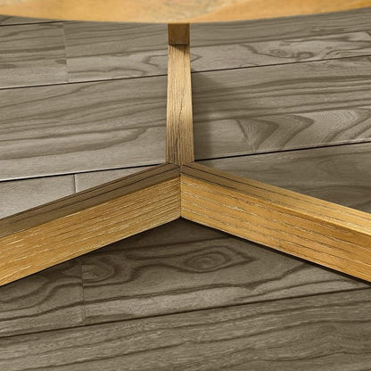 PADMA HOUSE 25" Round Wood End Table, 2-Tier Solid Wood Rounded Accent Side Table Circle Nightstand Table with Storage Shelf Vintage Furniture for Home Living Room Bedroom,Oak 3338OA