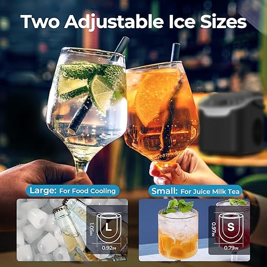 Countertop Ice Maker, 26 lbs/Day ice Production, 2 Sizes, 8 ice Cubes in 6 Minutes - Portable Mini, Energy Efficient, with Basket/Scoop for Home/Party/Travel/Camping/Bar