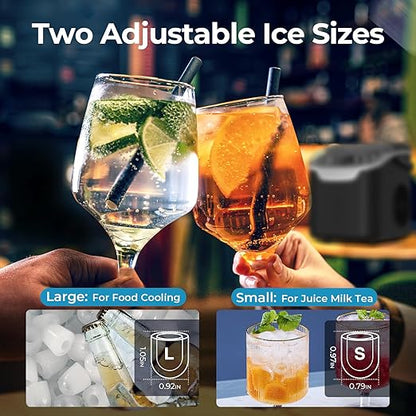 Countertop Ice Maker Machine, 8 Ice Cubes in 6 mins, 26lb/Day Ice with 2 Sizes- Portable Mini, Energy Saving & Basket/Scoop for Home/Party/Travel/Camping/Bar,Black