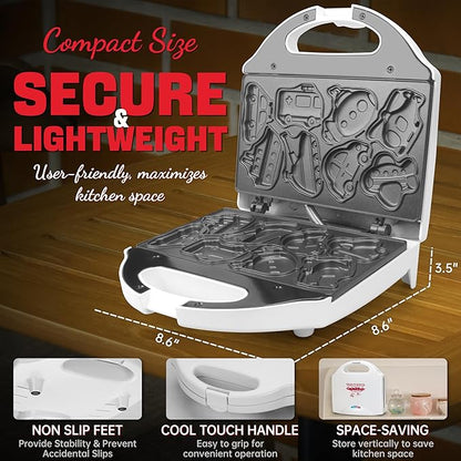 Car Waffle Maker for Kids, Halloween & Christmas Mini Waffle Maker, 8 Fun Vehicle Shaped Mini Pancake Maker, Non Stick Surface, Excellent Gift, White