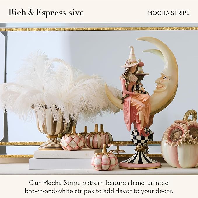 MACKENZIE-CHILDS Tabletop Urn, Decorative Centerpiece for Table, Brown-and-White Mocha Stripe