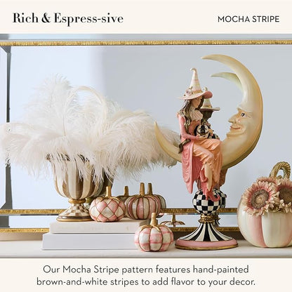 MACKENZIE-CHILDS Tabletop Urn, Decorative Centerpiece for Table, Brown-and-White Mocha Stripe