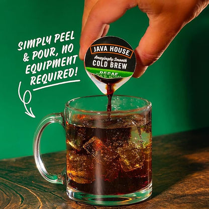 Java House Single-Serve Cold Brew Coffee Pods – Premium 100% Arabica Liquid Concentrate – Smooth & Bold Decaf Roast – 12 Pods – Ready Hot or Iced, Travel-Friendly, TSA Approved